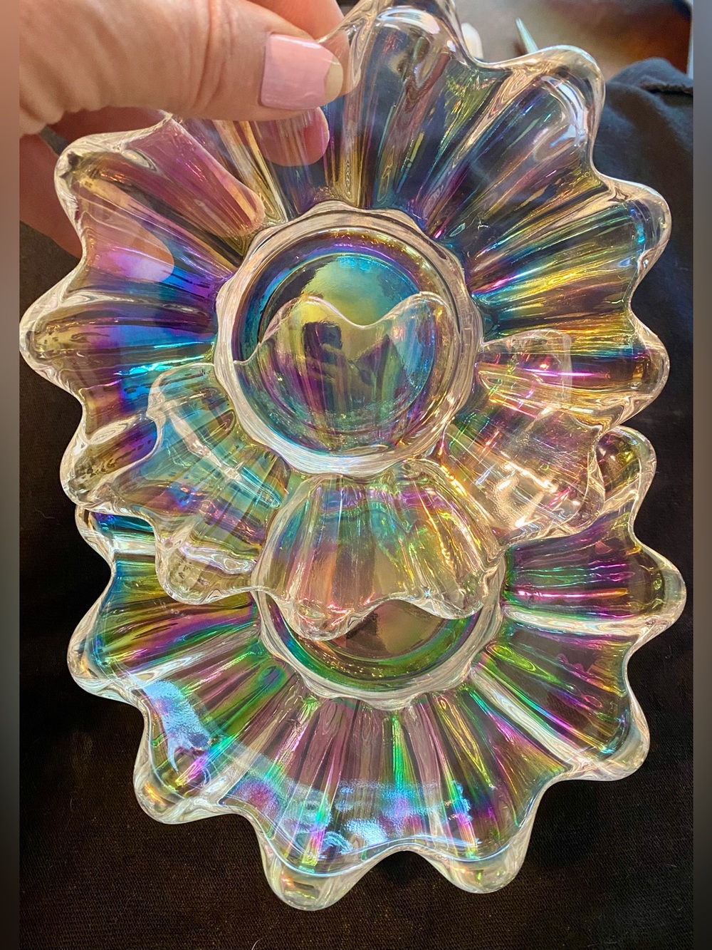 Pair of Iridescent Glass Flower Dish - Multicolor